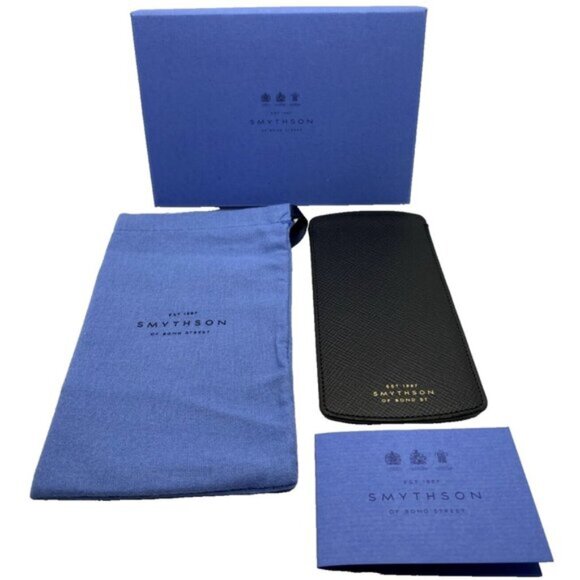 Smythson of Bond Street Panama Glasses Case Black Cross Grain Leather Spain - Picture 3 of 14